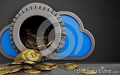 3d bitcoins heap over black Cartoon Illustration