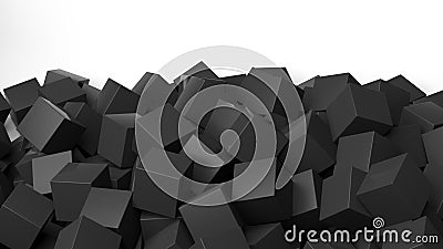 3D black cubes pile Stock Photo