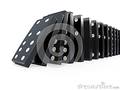 3d Black dominoes chain reaction Stock Photo