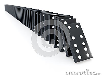 3d Black dominos falling Stock Photo