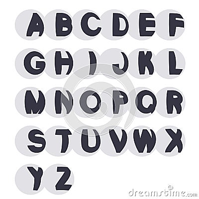 3D black font alphabet - simple capital letters in the sphere. Funny font. Vector Illustration
