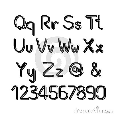 3D black font alphabet - simple capital and small letters Vector Illustration