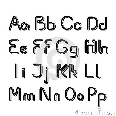 3D black font alphabet - simple capital and small letters Vector Illustration