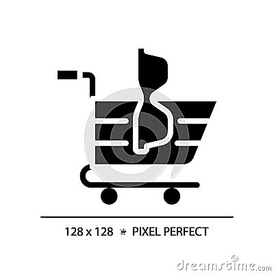 2D black glyph style eyeglasses with shopping cart icon Vector Illustration