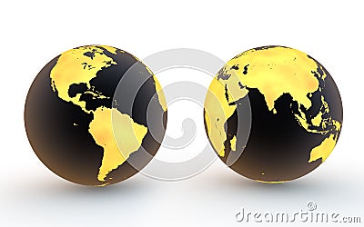 3d black and gold earth globes Stock Photo
