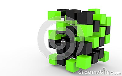 3d black and green cubes abstract structure Stock Photo