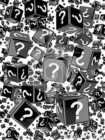 3d Black question mark symbol dice falling Stock Photo