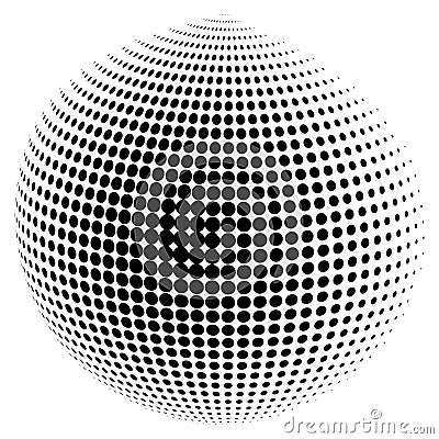 3d black spherical ball point on halftone. Graphic element vector. Gradient circles. Geometric dots texture. Stock image Vector Illustration