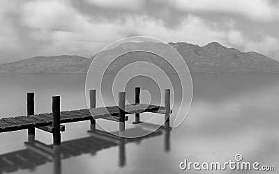 3D black and white landscape with jetty Stock Photo