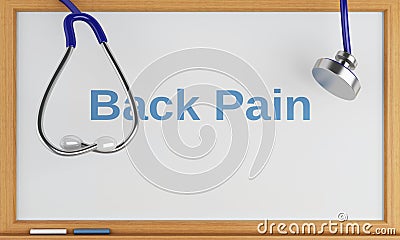 3d blackboard with the word back pain. Medical concept Cartoon Illustration
