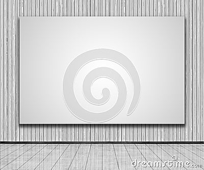 3D blank canvas on a wooden wall Stock Photo