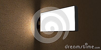 3d Blank street advertising billboard on brick wall at night on yellow sand grainy backgroud Stock Photo