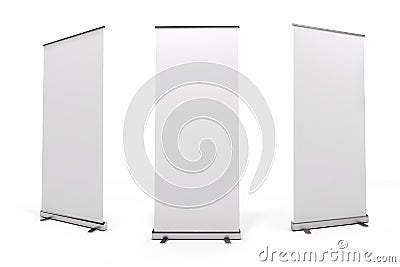 3d blank white roll-up banner Stock Photo