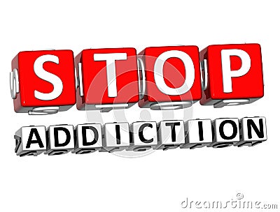 3D Block Red Text STOP ADDICTION over white background. Stock Photo