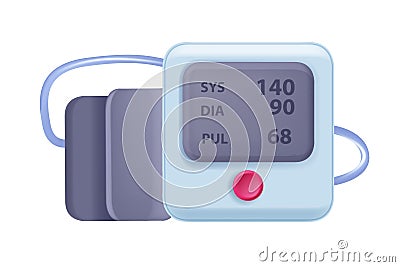 3D blood pressure icon, vector heart rate machine, hypertension medical check device, button, screen. Vector Illustration