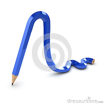 3d Blue bendy pencil Stock Photo