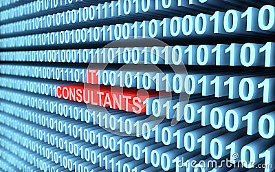 3d blue binary code with word IT Consultants Stock Photo