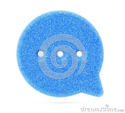 3d blue fluffy chat speech, message or comment icon render. Cute plush text dialog bubble, web notification furry cloud Cartoon Illustration