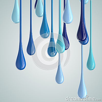 3D blue glossy paint drop blobs Stock Photo