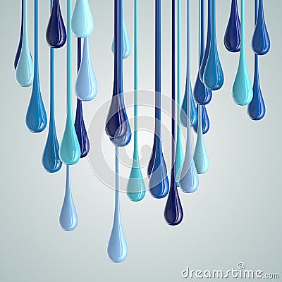 3D blue glossy paint drop blobs Stock Photo