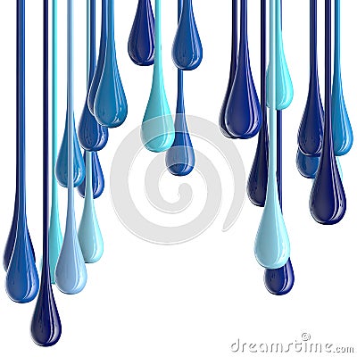 3D blue glossy paint drop blobs Stock Photo