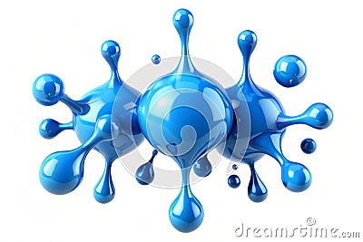 3D blue glossy paint drop blobs isolated on white. 3D rendering Stock Photo
