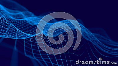 Wave 3d. 3D blue glowing abstract background. Abstract background with a dynamic wave. Big data visualization. 3d rendering Stock Photo