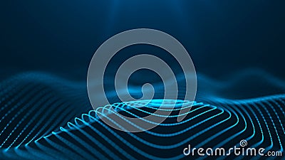 Wave 3d. 3D blue glowing abstract background. Abstract background with a dynamic wave. 3d rendering Stock Photo