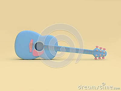 3d blue guitar cartoon style soft yellow minimal background 3d render Stock Photo