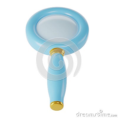 3d blue magnifying glass icon isolated with clipping path. Render minimal loupe search icon for finding, reading Stock Photo