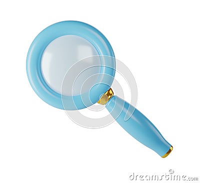 3d blue magnifying glass icon isolated with clipping path. Render minimal loupe search icon for finding, reading Stock Photo
