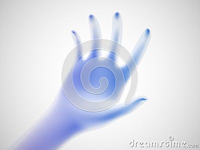 3D blue open palm offering something. Concept of charity, care and online support. Vector Illustration