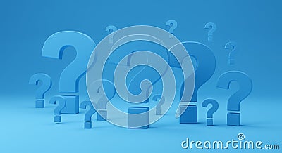 3D Blue Question Marks: Uncertainties, Queries, FAQs, Problem Solving, Riddle Concept Stock Photo