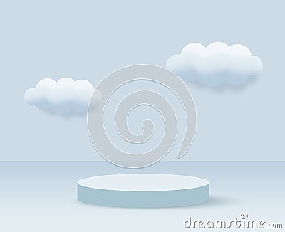 3d blue rendering with podium and minimal cloud scene, minimal product display background 3d rendered geometric shape sky cloud Vector Illustration