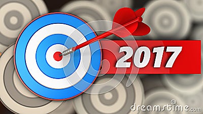 3d blue target with 2017 year sign Cartoon Illustration