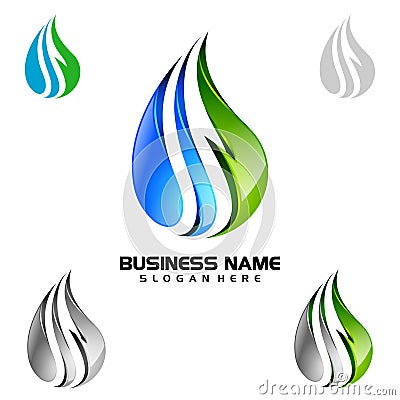 Water Drop, Oil, Gas, 3d blue water drop vector logo design Vector Illustration