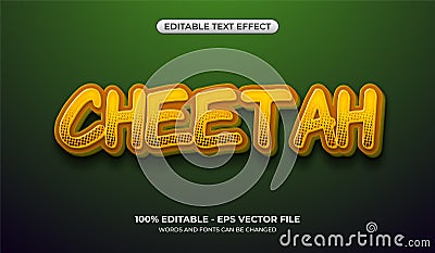 3D Bold Yellow Cheetah text effect. Editable Pop Art text with halftone. Wildlife logo mockup Vector Illustration