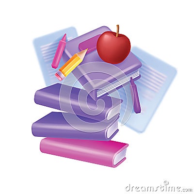 3D book icon, vector diary literature clipart online education dictionary, cartoon encyclopedia pile. Vector Illustration