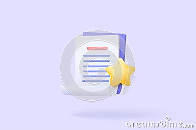 3d bookmark or favorite vector icon concept. 3d white clipboard task management todo check list. Reading mark symbol on website. Stock Photo