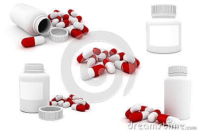 3d bottles and capsule pills Stock Photo