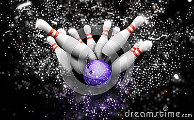 3D bowling skittles with sparkle effect Stock Photo