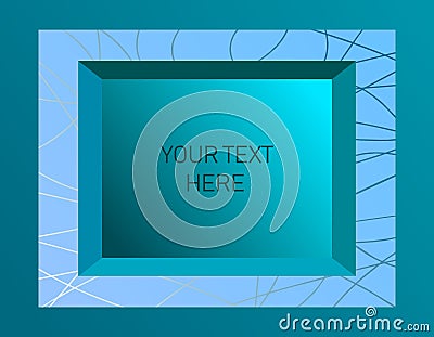 3-D box frame in turquoise color with patterns of threads on the upper edge of the box Vector Illustration