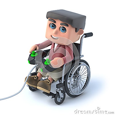 3d Boy in wheelchair playing a videogame Stock Photo