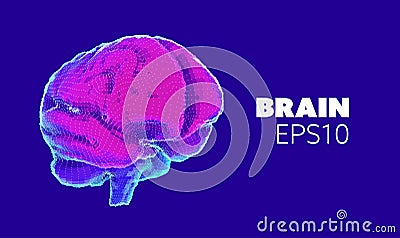 3d brain for concept design. Digital graphic. Abstract geometric background. Abstract science. Network cyber technology Vector Illustration