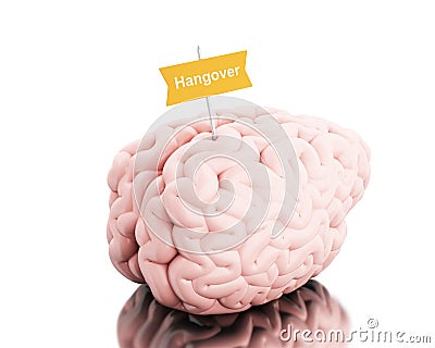 3d Brain with a signboard and word hangover. Stock Photo