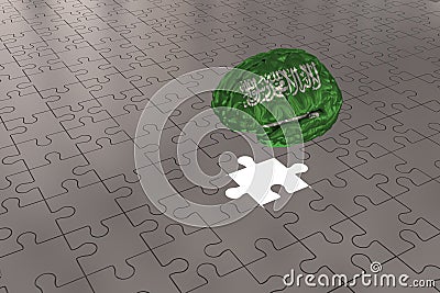 Silver Puzzle plane for Saudi Arabia Flag to Brain Stock Photo