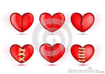 3D Broken Hearts vector Icons In Patches Vector Illustration