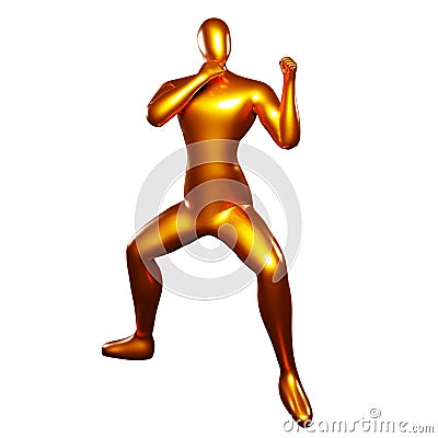 3d bronze stickman doing karate stance moves Cartoon Illustration