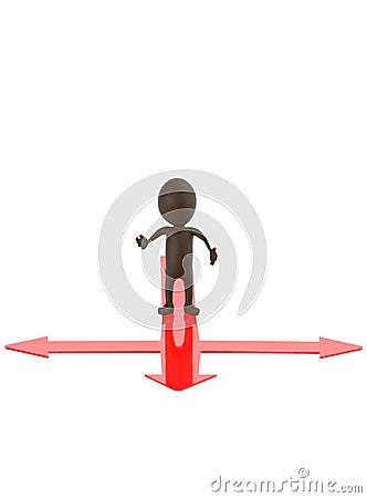 3d brown character confused of decising which path to go Stock Photo