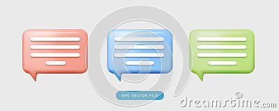 3d bubble chat communications colorfull icon. 3d cartoon mesh render style. collection set Vector Illustration